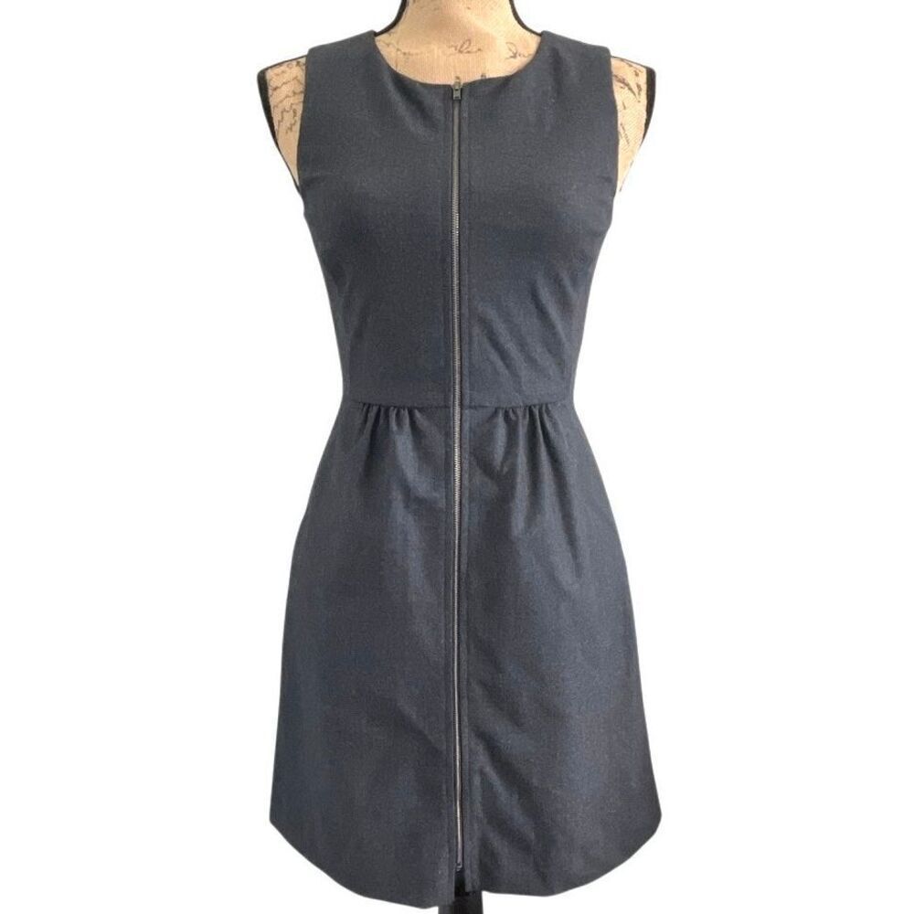 EUC! Theory Gray Wool Tank Full Front Zip Sheath Dress - Size 0
